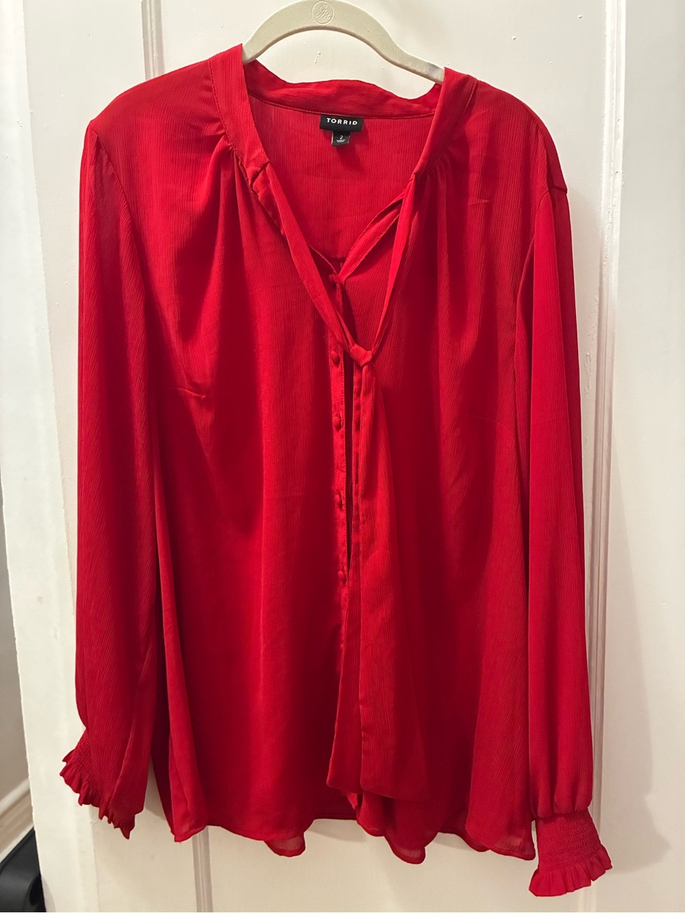 torrid Red Long-Sleeve Tie-Neck Button-Front Blouse
